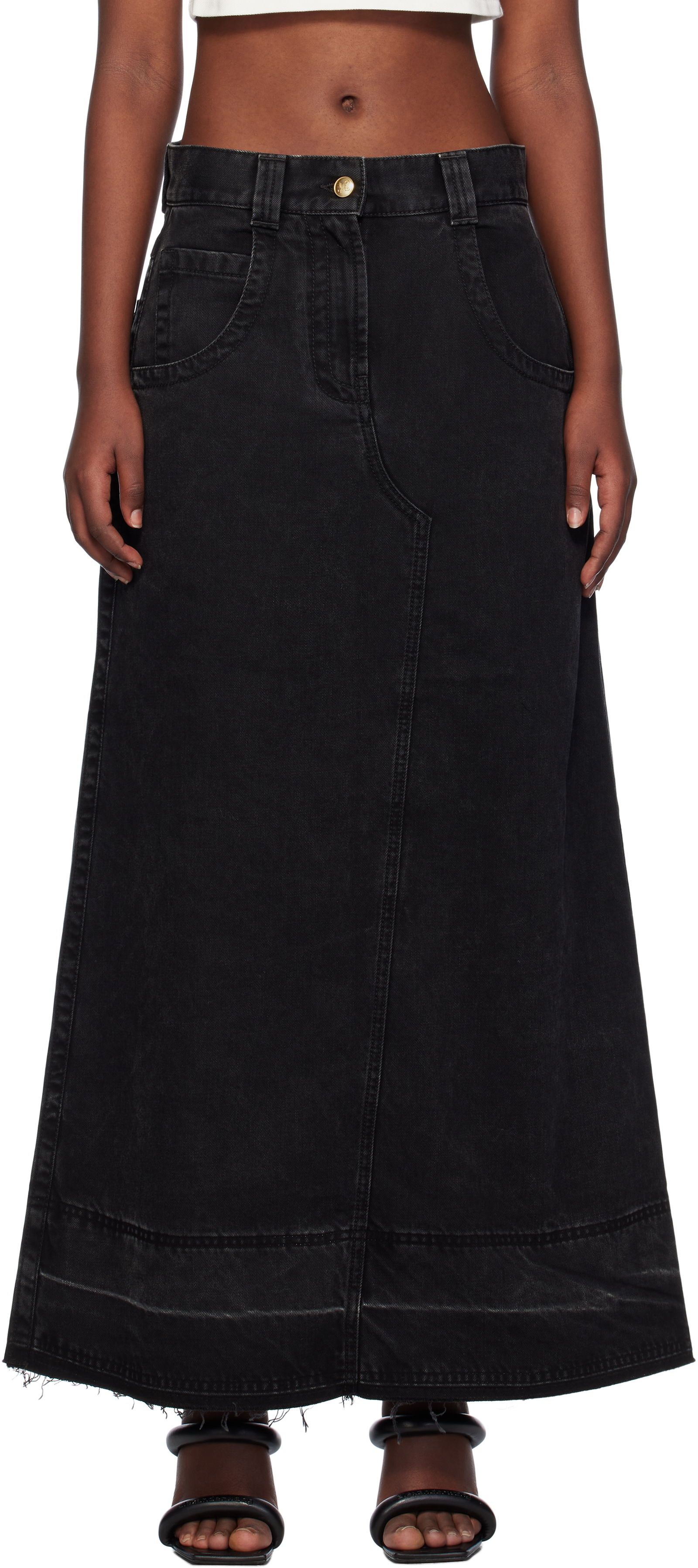 Split Denim Maxi Skirt