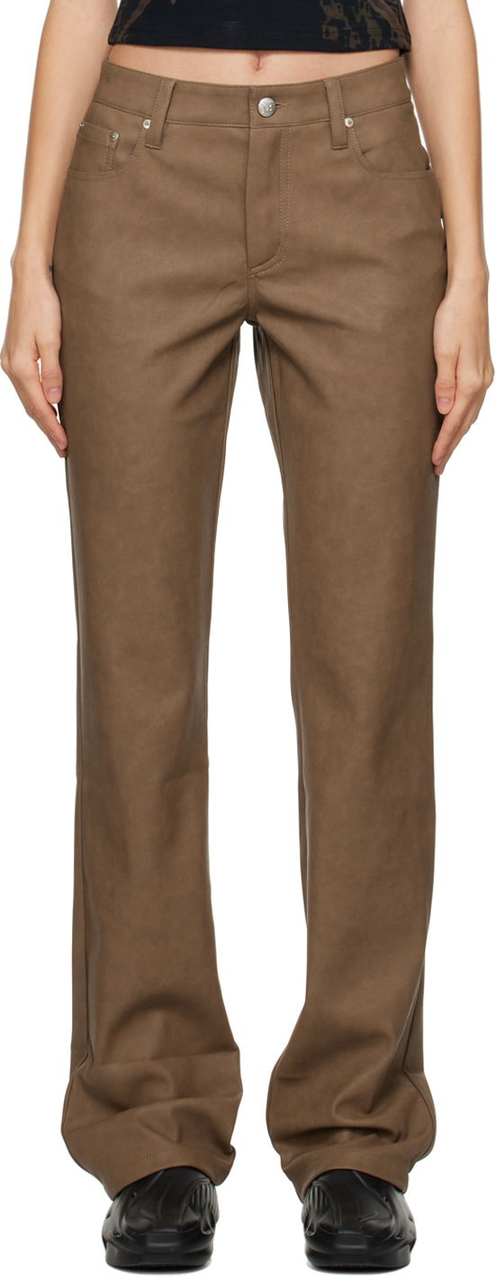 Nohavice MISBHV Straight Faux-Leather Pants Hnedá | 122W329, 0