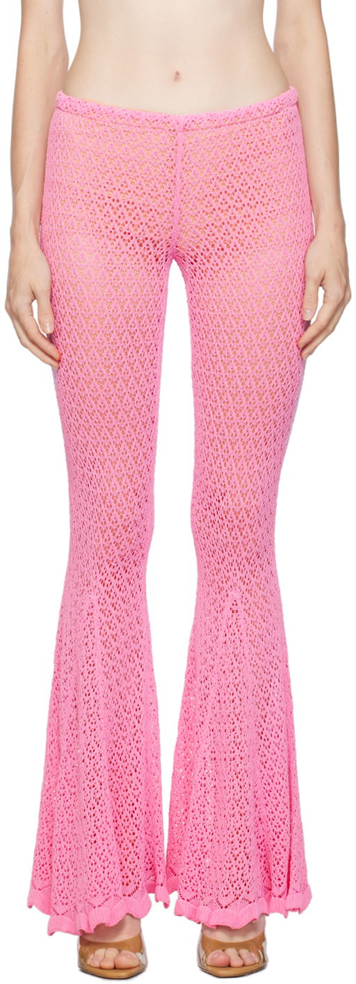Nohavice Blumarine Flared Crochet Trousers Ružová | P344P002A, 0