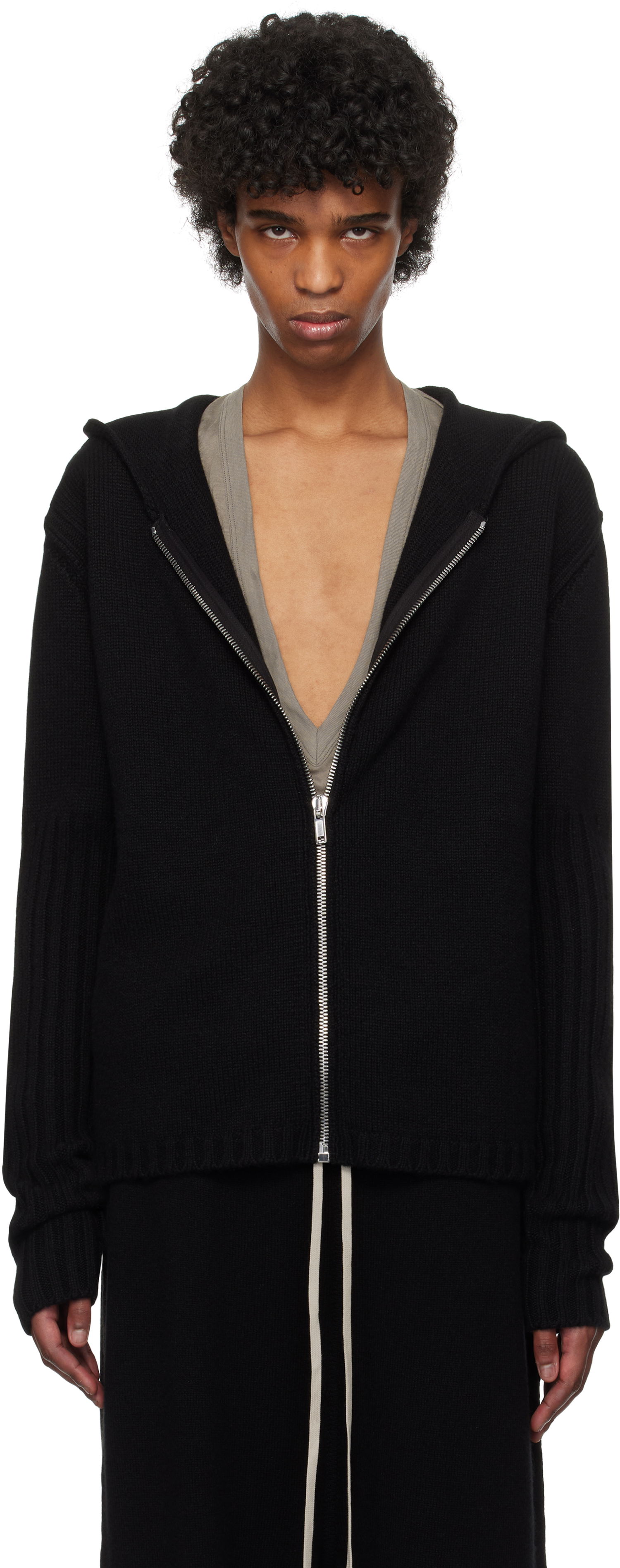 Mikina Rick Owens Rick Owens Hollywood Zipped Knit Hoodie Čierna | RU01E5666 KLWS, 0