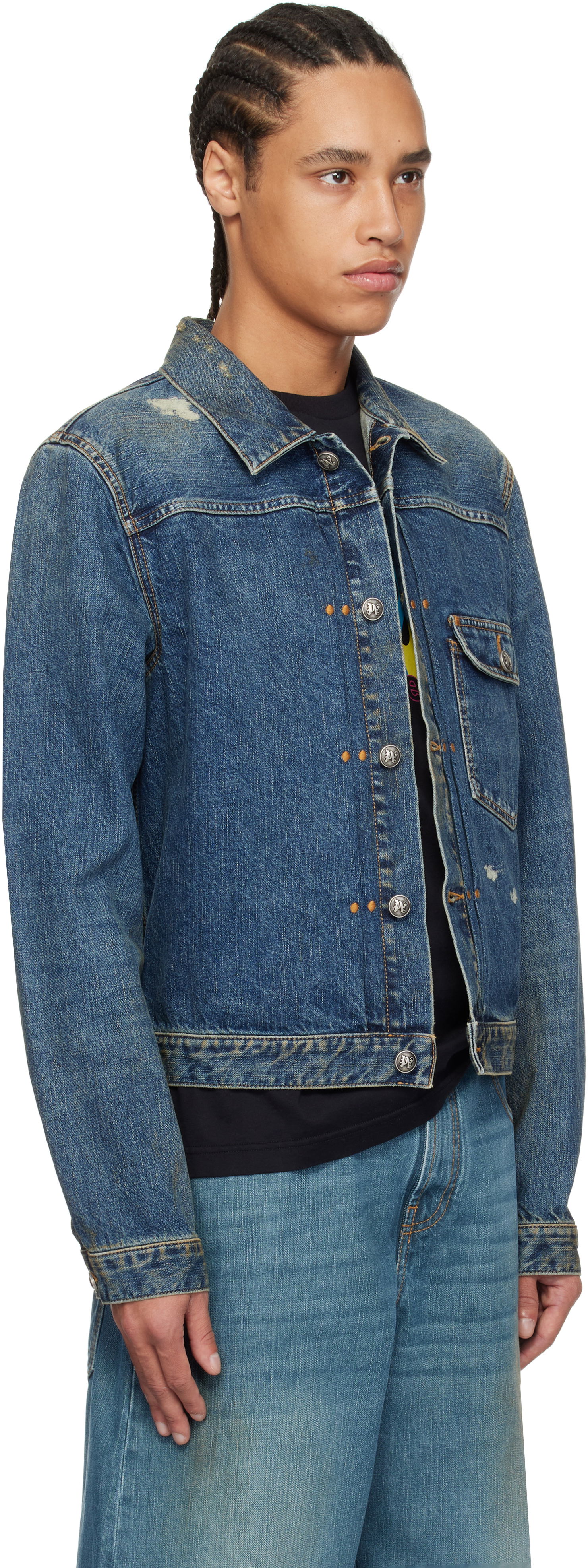 Bunda Palm Angels Palm Angels Curved Logo Denim Jacket Modrá | PMYE055S25DEN0014540, 1