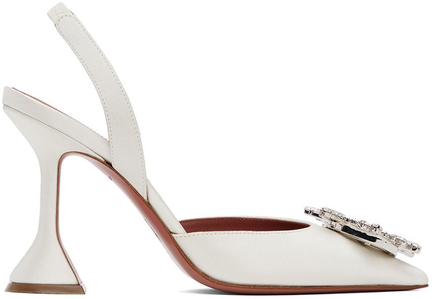 Tenisky a topánky Amina Muaddi Sling Back Heels With Crystal Buckle Biela | BEGUM SLING CL SATIN, 0