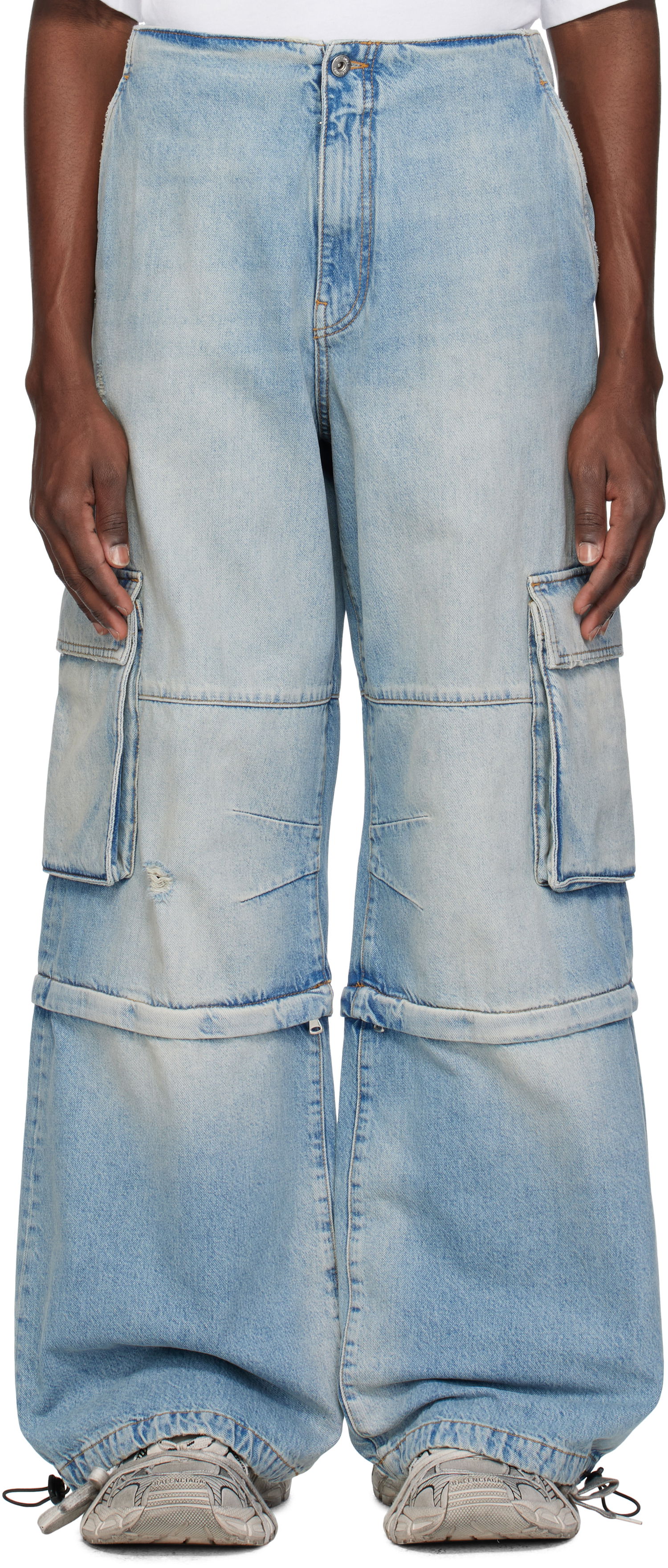Cargo nohavice We11done We11done Faded Denim Zip-off Cargo Pants Modrá | WD-DP0-25-393-M-SK, 0