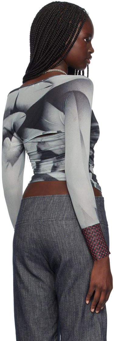 Tielko Miaou Miaou Iris Print Long Sleeve Cropped Top Šedá | 7112PM2FTR, 2