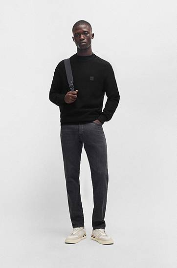 Sveter BOSS BOSS Cotton Cashmere Logo Patch Sweater Čierna | 50527584, 1