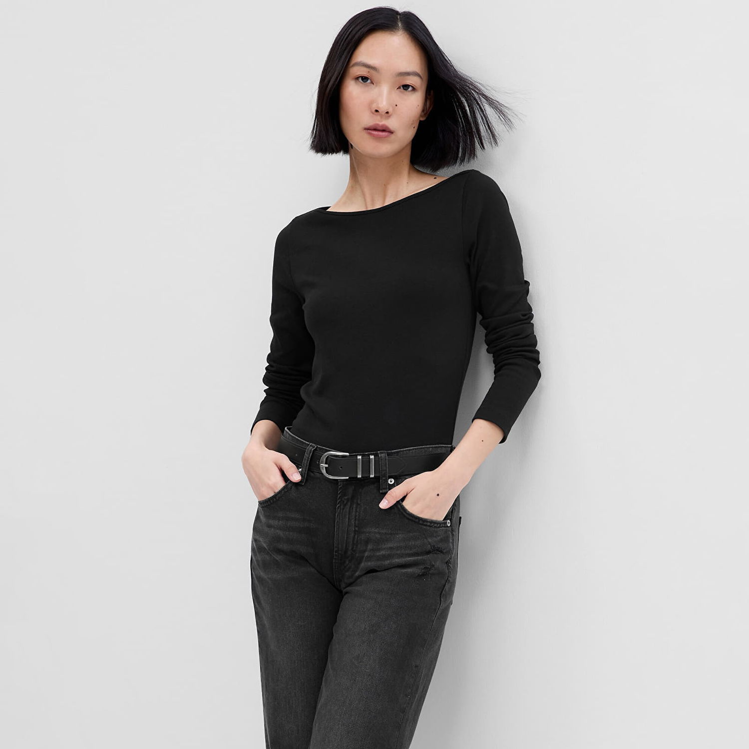 Tričko GAP Top Longsleeve Bateau Neck Modal Top Black Čierna | 540606-04, 0