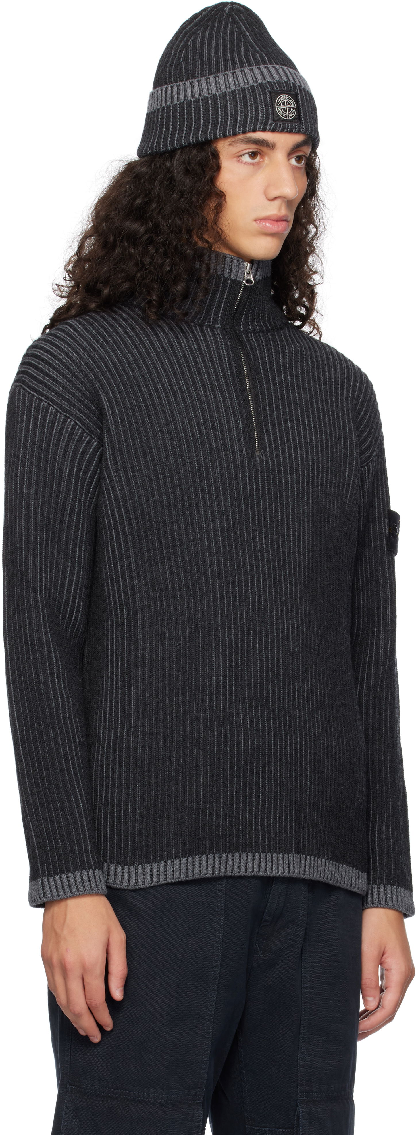 Sveter Stone Island Stone Island Vanisé Full Rib RWS Wool Quarter-Zip Sweater Čierna | 8115516C1, 1