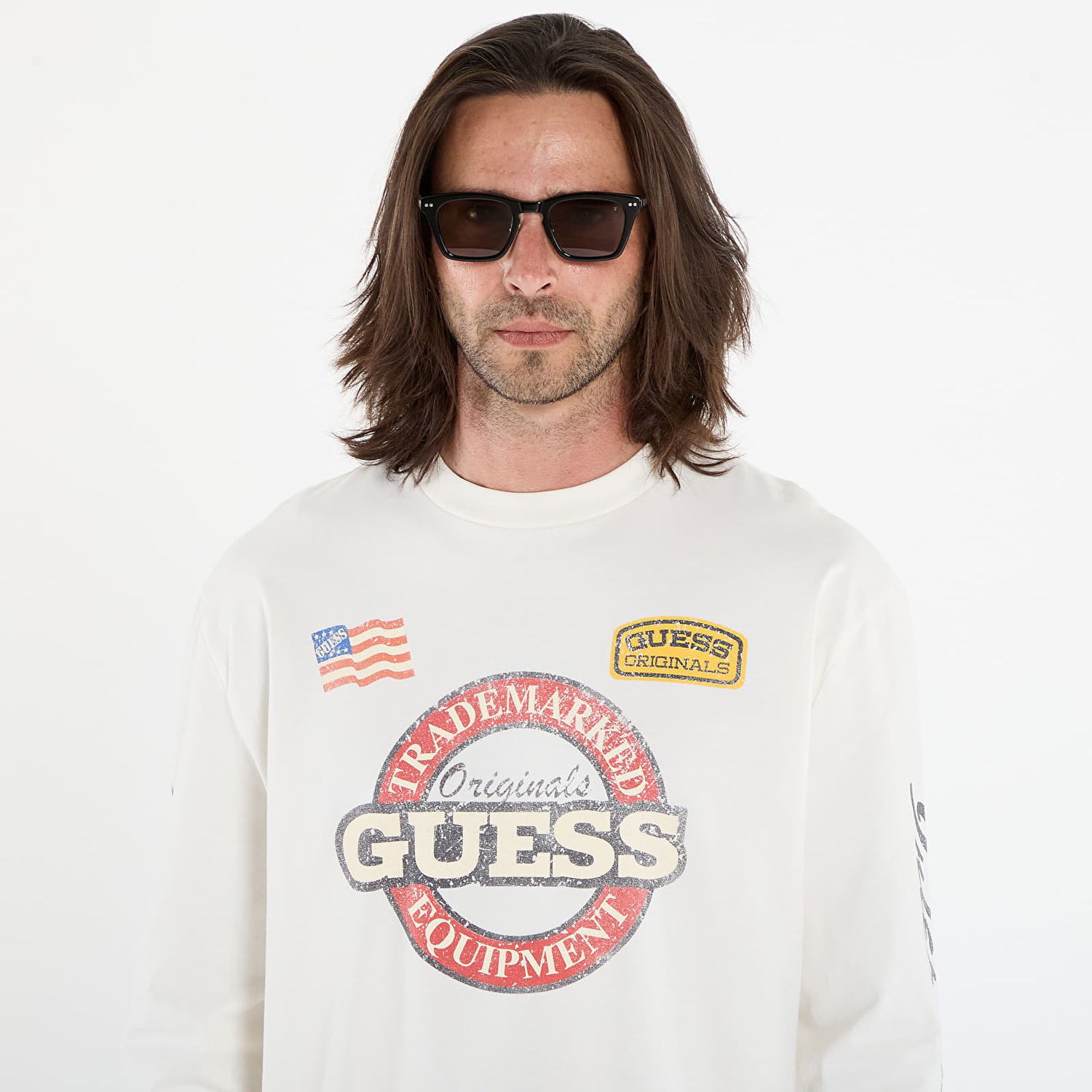 Tričko GUESS Guess Originals International Race Long Sleeve T-Shirt Biela | M5YI56K8FQ4-G053, 1