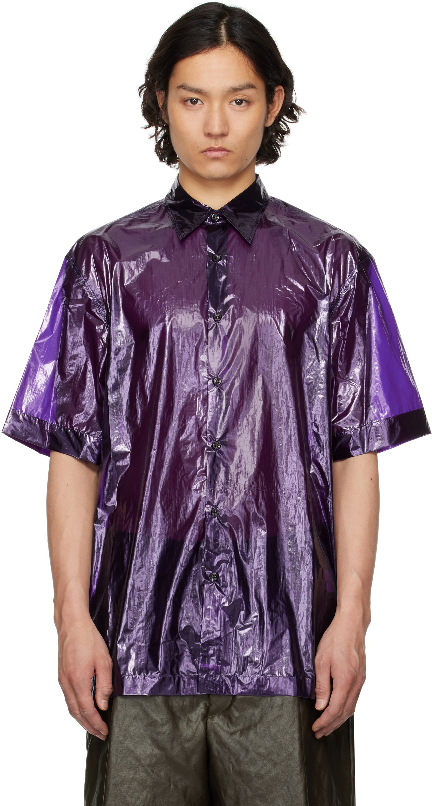 Košeľa Dries Van Noten Dries Van Noten Sheer Short Sleeve Shirt Fialová | 251-020762-1258, 0