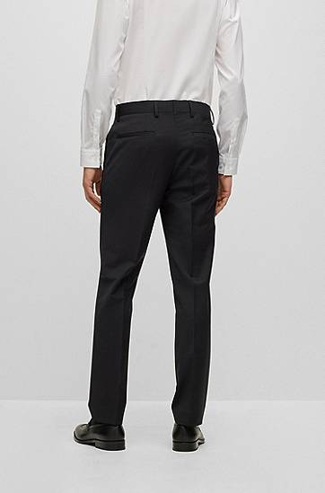 Nohavice BOSS Slim-Fit Virgin-Wool Blend Trousers Čierna | 50482735, 1