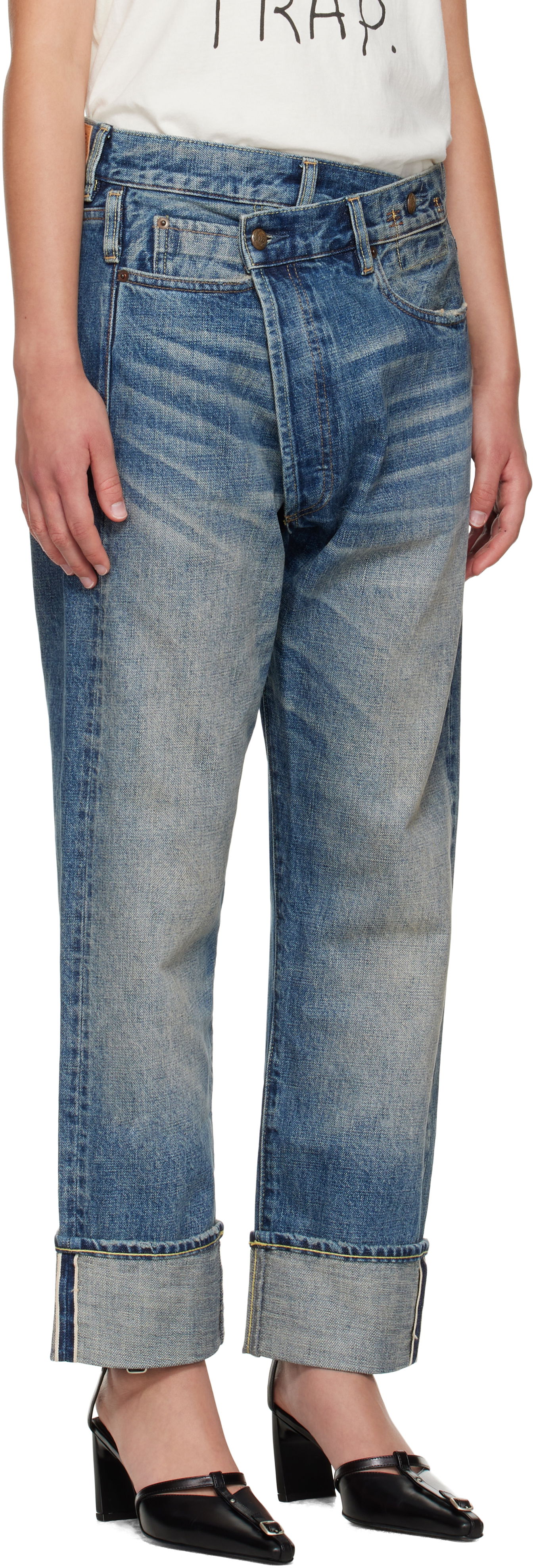 Džínsy R13 R13 Cuffed Crossover Jeans Modrá | R13WD193-D324B, 1