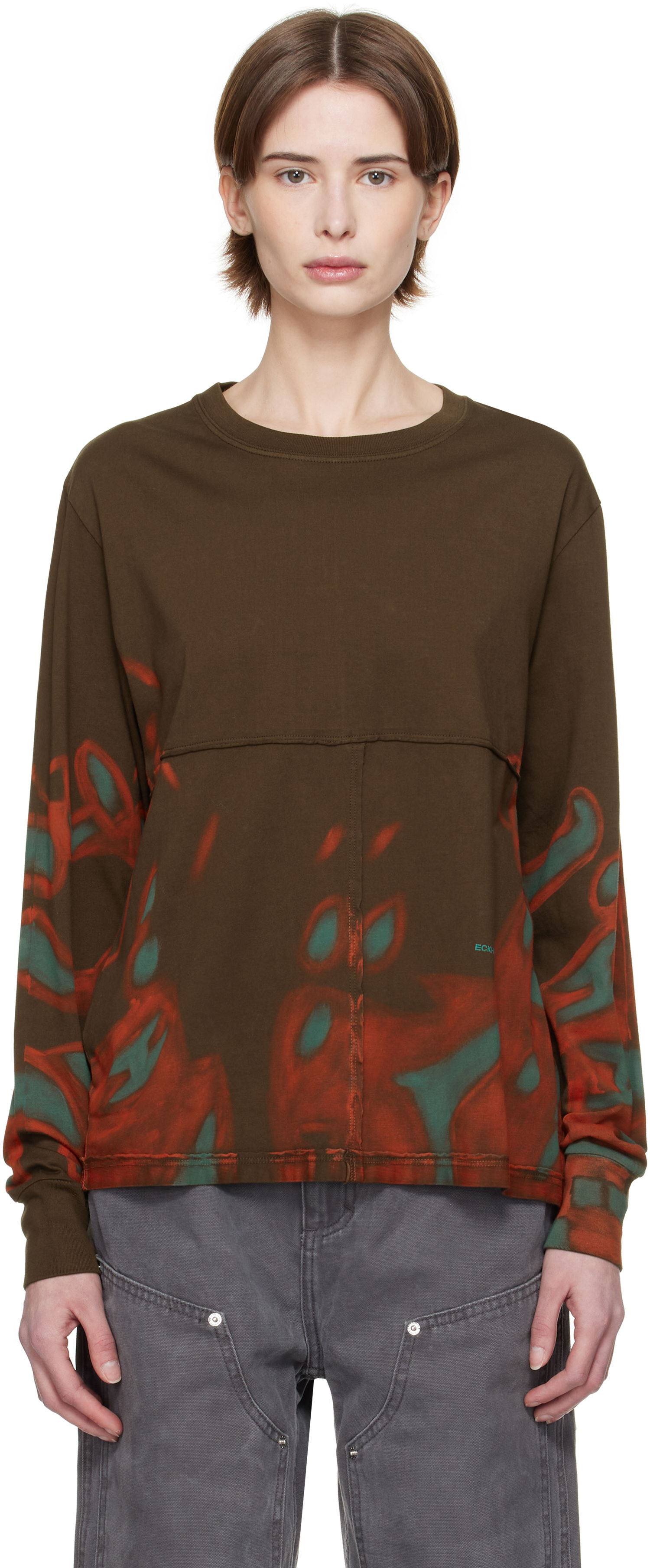 Tričko Eckhaus Latta Eckhaus Latta Lapped Long Sleeve T-Shirt Hnedá | 302-EL-PS25-O -, 0