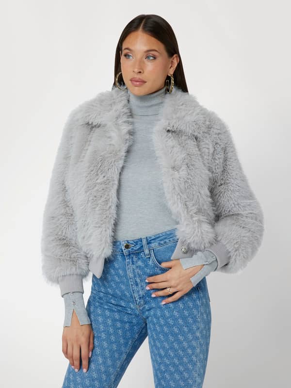 Bomber bunda GUESS Faux Fur Bomber Jacket Šedá | W4BL11WGHT0