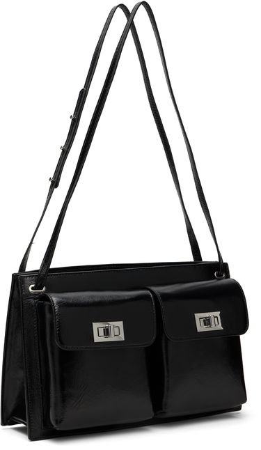 Taška cez rameno BY FAR Leather Double Pocket Tote Bag Čierna | SWBSB024LL002BK001PL, 4