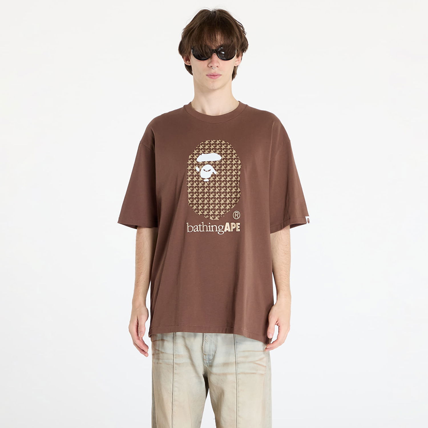 Tričko BAPE A BATHING APE Sta Houndstooth By Bathing Ape Relaxed Fit Tee M Brown M Hnedá | 001TEK801329M BRW, 0