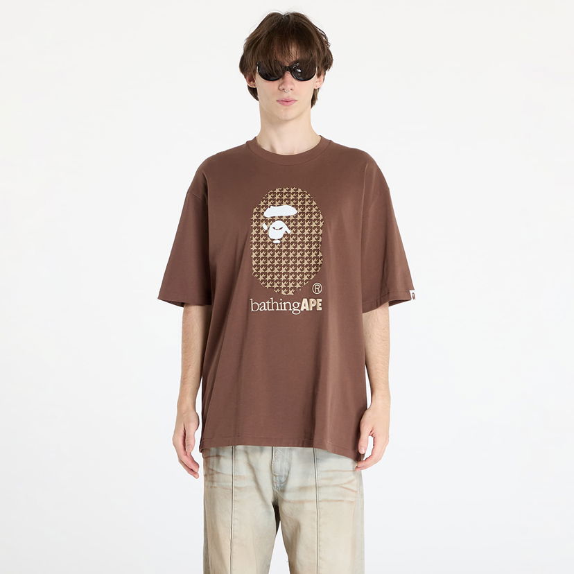 Tričko BAPE A BATHING APE Sta Houndstooth By Bathing Ape Relaxed Fit Tee M Brown M Hnedá | 001TEK801329M BRW