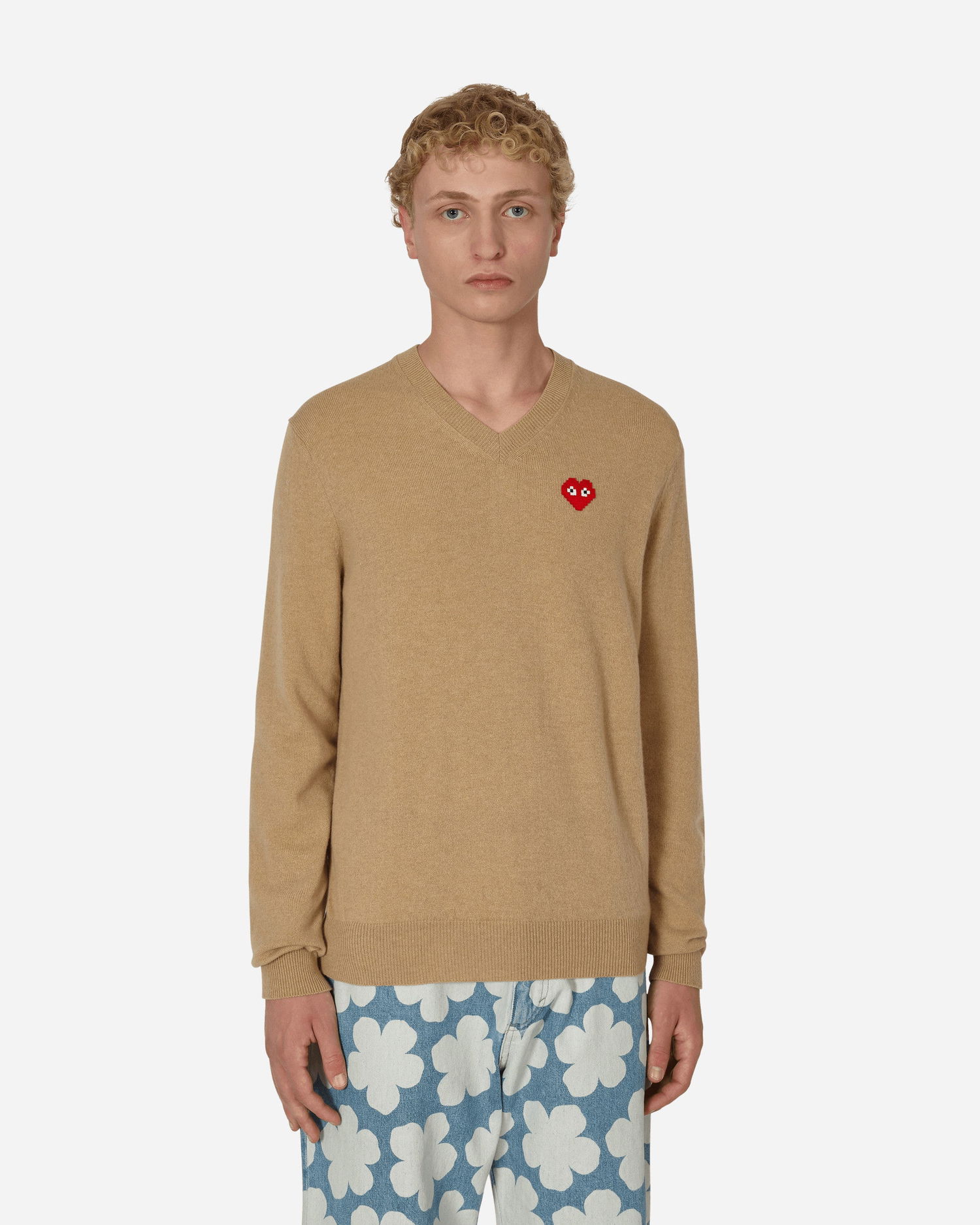 Sveter Comme des Garçons Invader Heart V-Neck Sweater Béžová | P1N082 1, 1