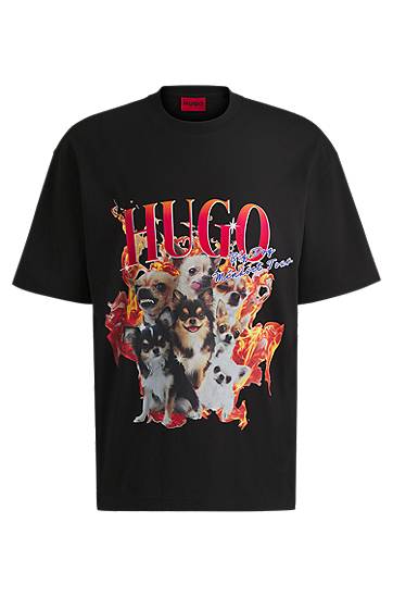 Tričko BOSS HUGO Oversized-Fit Cotton T-Shirt with Dog Graphic Čierna | 50538259