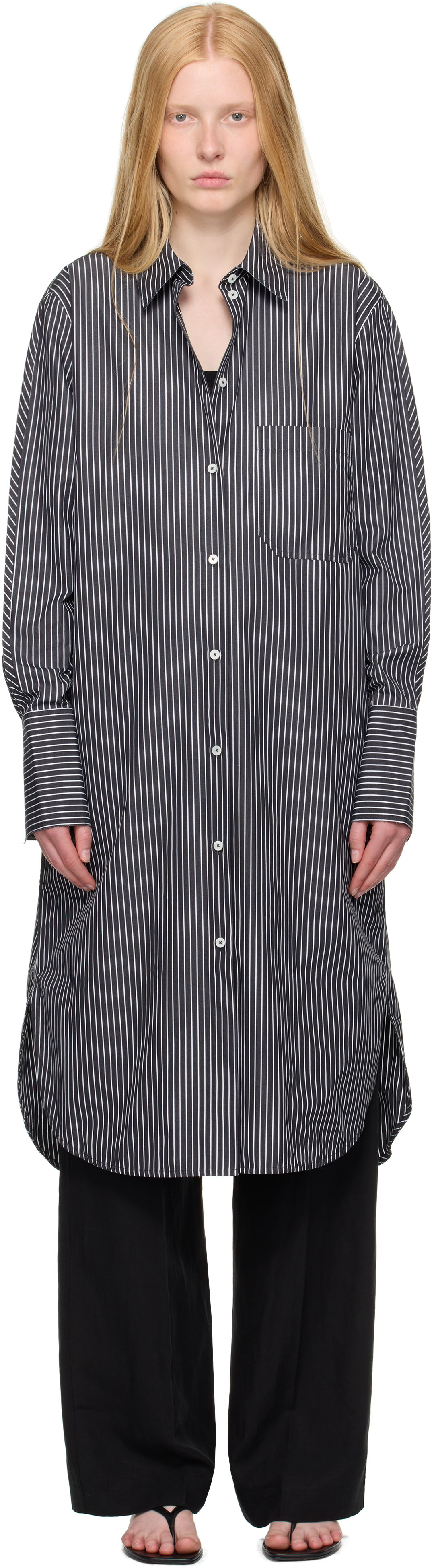Šaty TOTEME TOTEME Striped Shirt Dress Čierna | 253-WRD0201-FB0436, 0