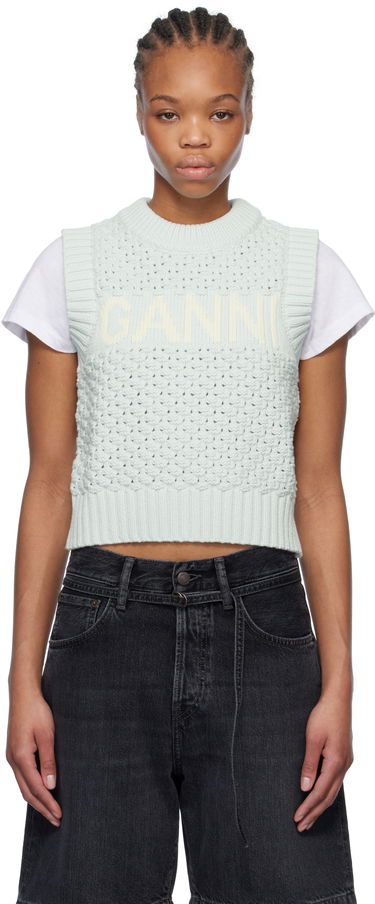 Sveter GANNI GANNI Textured Cotton Knit Vest Zelené | K2348, 0