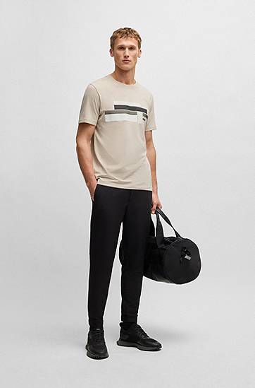 Tričko BOSS Relaxed Fit Stretch T-Shirt with Logo Artwork Béžová | 50538923, 1