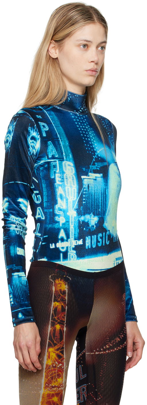 Gaultier Velvet Printed Turtleneck Bodysuit