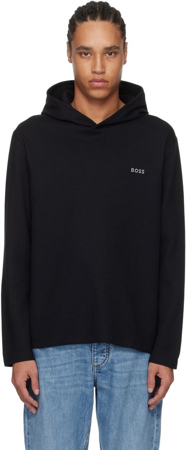 Mikina BOSS BOSS Waffle-Knit Hoodie Čierna | 50535885, 0