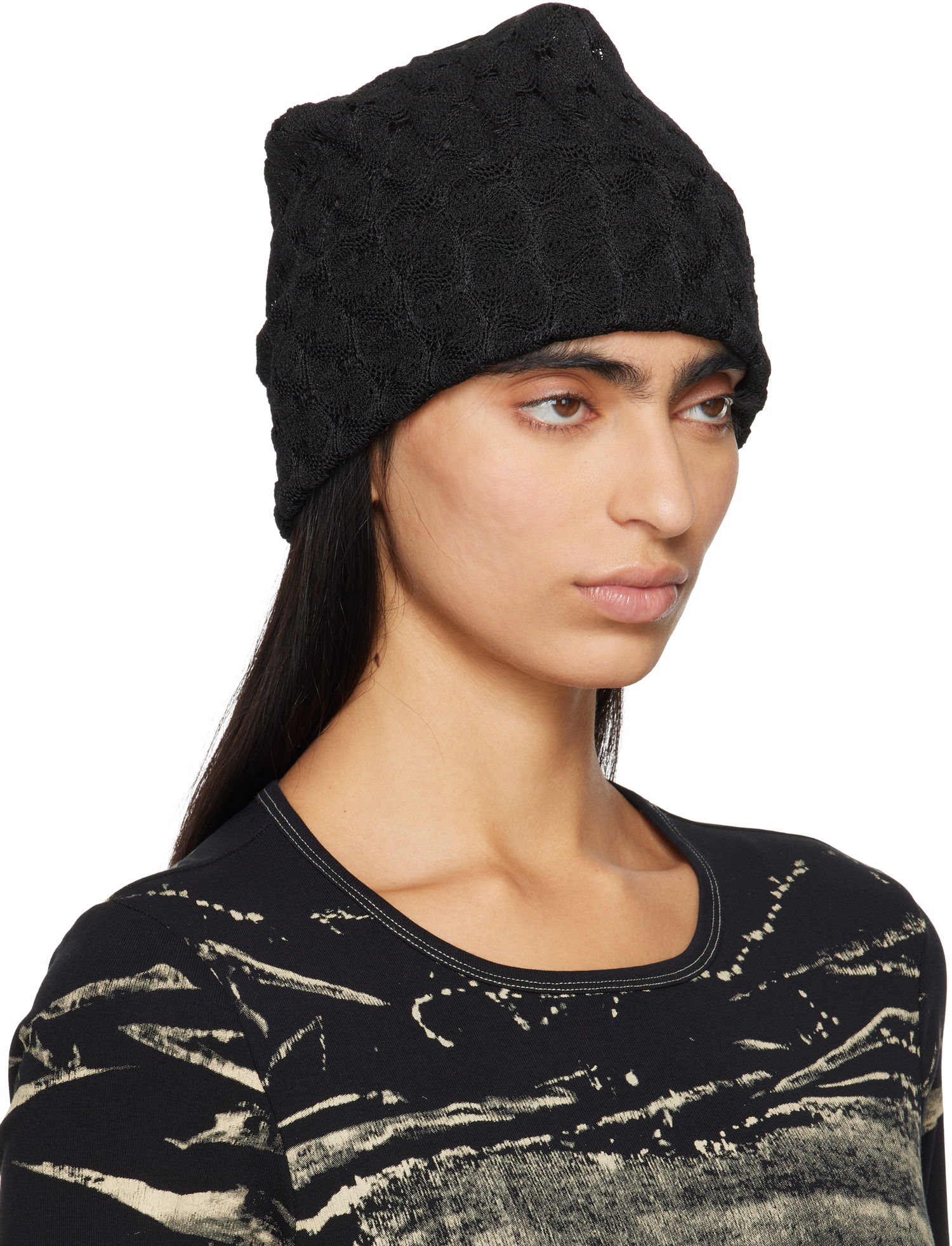 Kulicha Anna Sui Anna Sui Crochet Knit Beanie Čierna | 824D90, 1