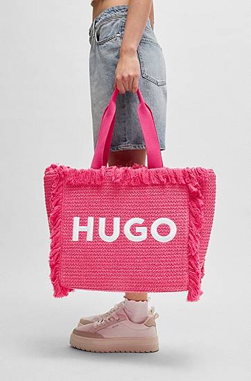 Tote bag BOSS HUGO Raffia-Effect Tote Bag with Fringed Trims Ružová | 50541521, 1