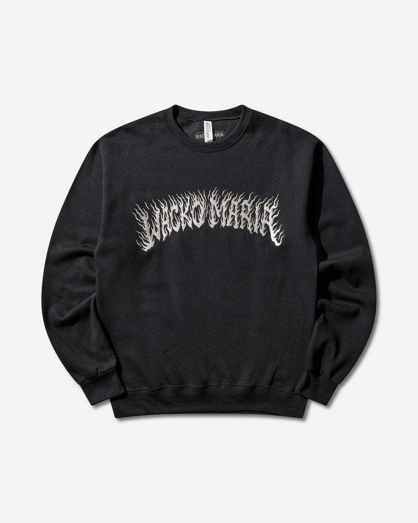 Mikina WACKO MARIA Tim Lehi Flaming Text Crewneck Sweatshirt Čierna | 25FW-WMC-SS12 BLACK
