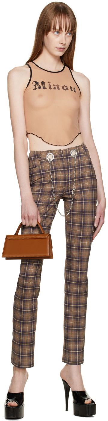 Nohavice Miaou Miaou Tommy Plaid Trousers with Chain Hnedá | 1004PTCHP, 3