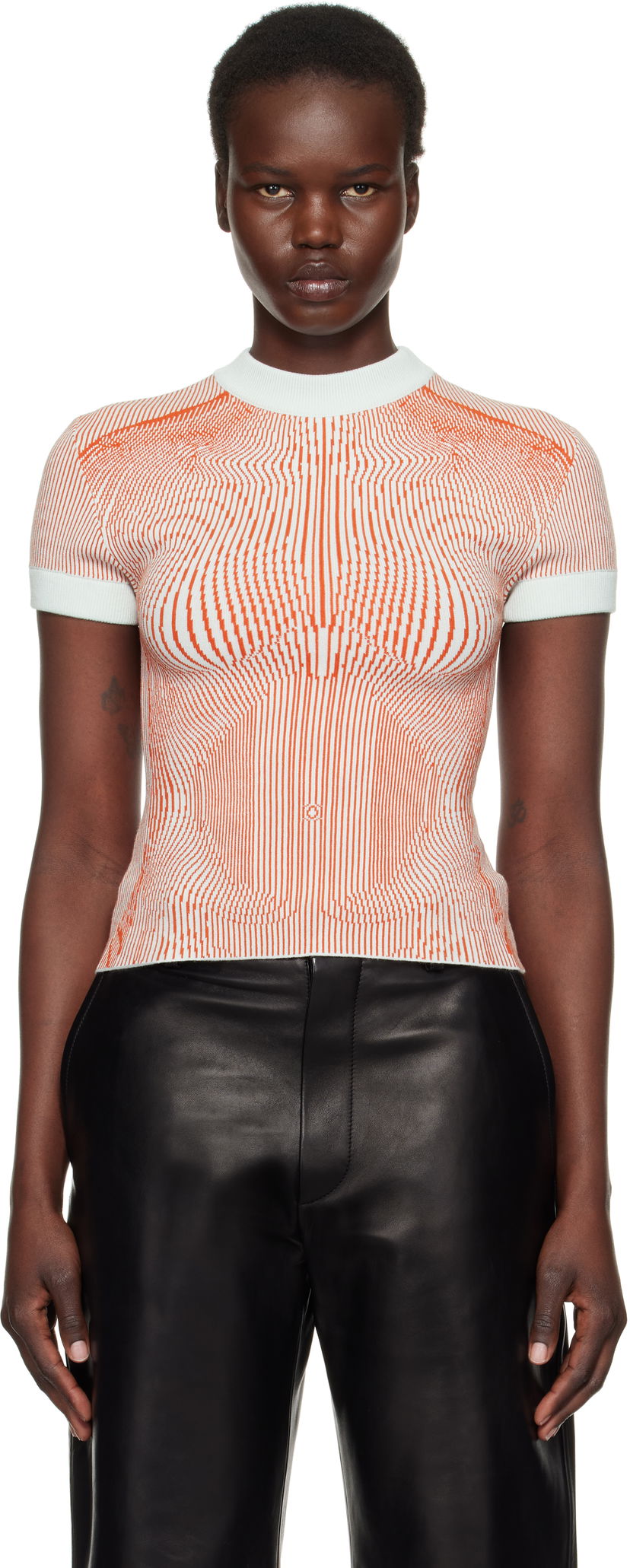 Tričko Jean Paul Gaultier Jean Paul Gaultier Morphing Pinstripes Jacquard Knit T-Shirt Oranžová | 25/33-F-TS110-M084-4215