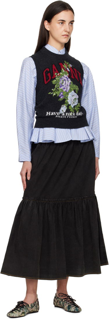 Vesta GANNI Rose Floral Knit 'Have a nice day!' Wool Vest Šedá | K2596, 4