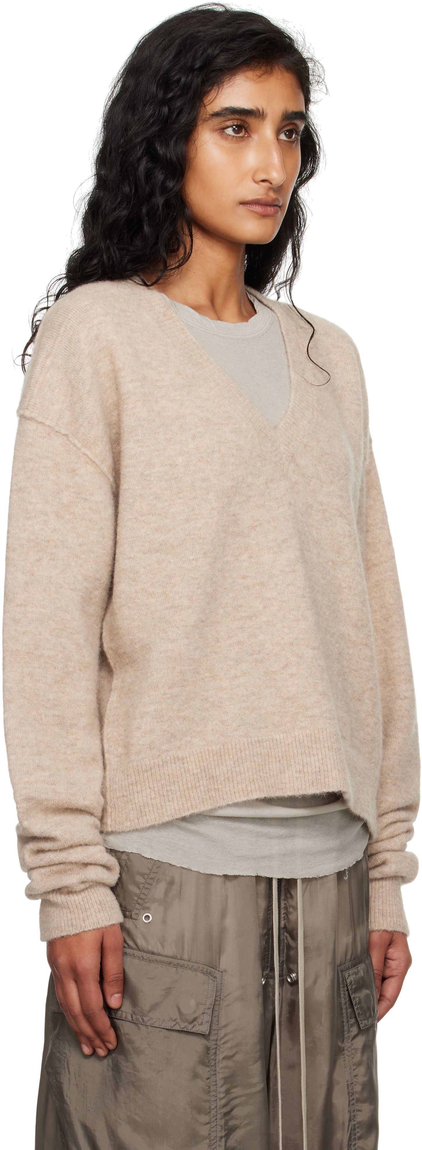Sveter Rick Owens Rick Owens Tommy V-Neck Sweater Béžová | RP02E4650 KWP, 1