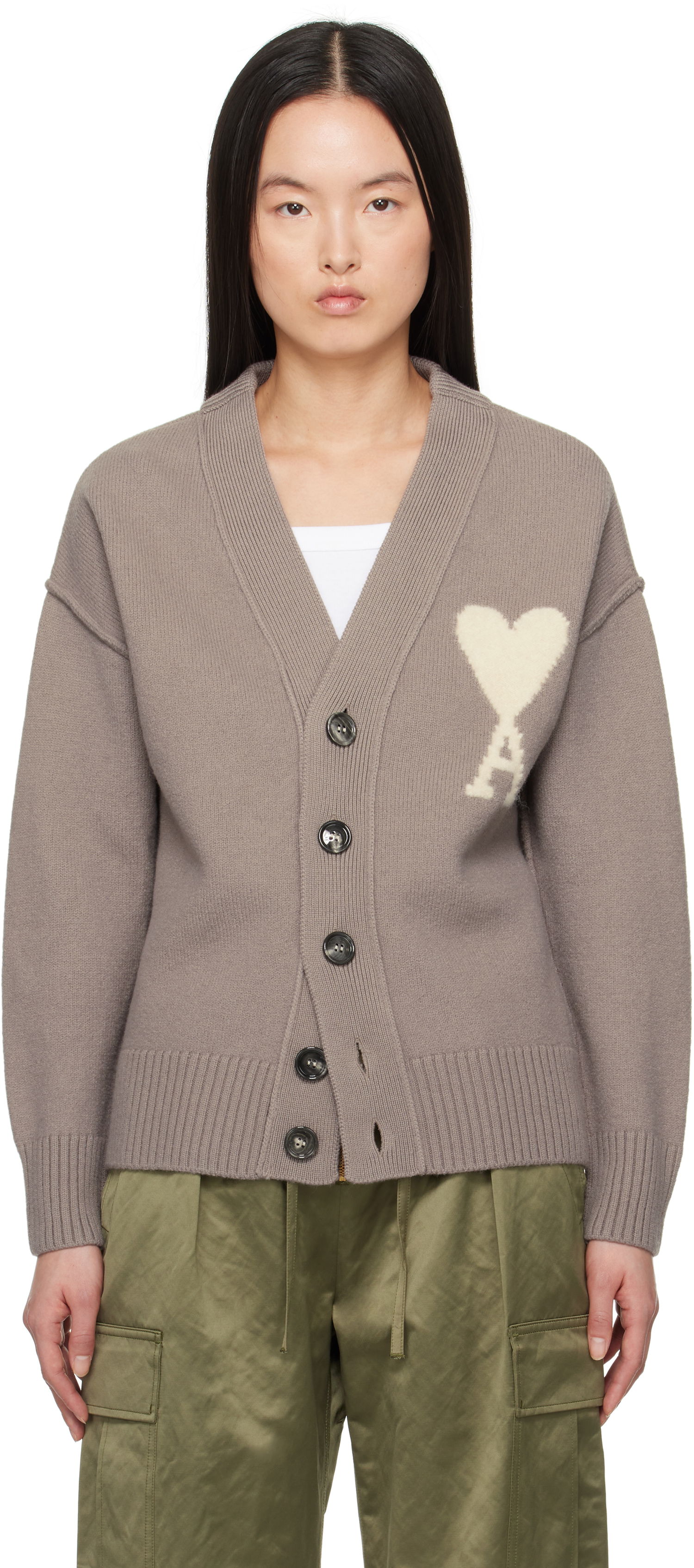 Sveter AMI AMI Paris Ami de Coeur Wool Cardigan Šedá | UKC090.KN0090, 0