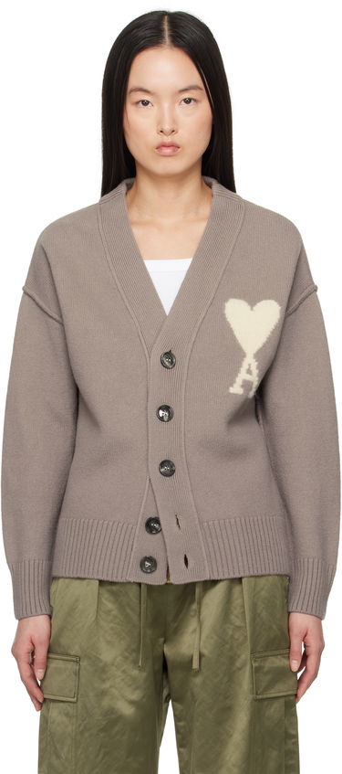 Sveter AMI AMI Paris Ami de Coeur Wool Cardigan Šedá | UKC090.KN0090, 0