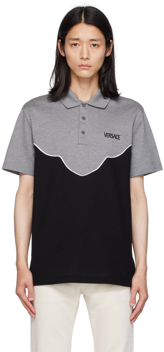 Polo tričko Versace Embroidered Polo Tee Šedá | 1010609_1A07643, 0