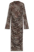Leopard Print Gathered Midi Dress