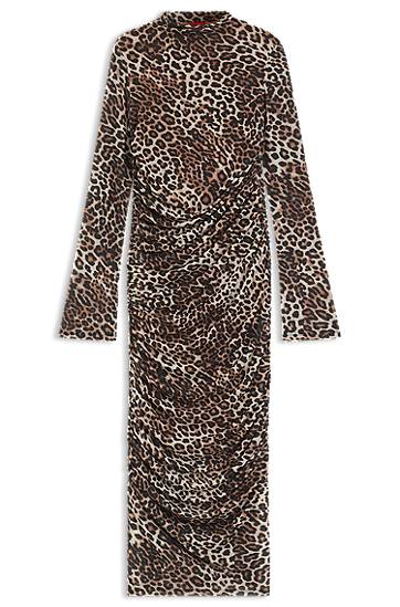 Šaty BOSS Leopard Print Gathered Midi Dress Hnedá | 50546239, 0