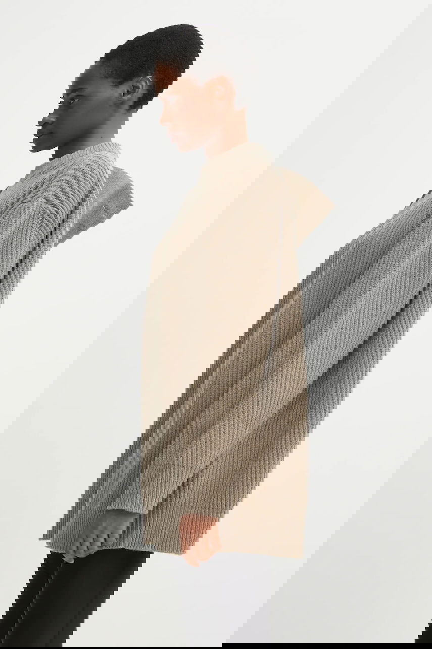 Sveter Maison Margiela MM6 Maison Margiela Ribbed Wool Blend Sweater Béžová | S62HL0042.M13193.114, 1