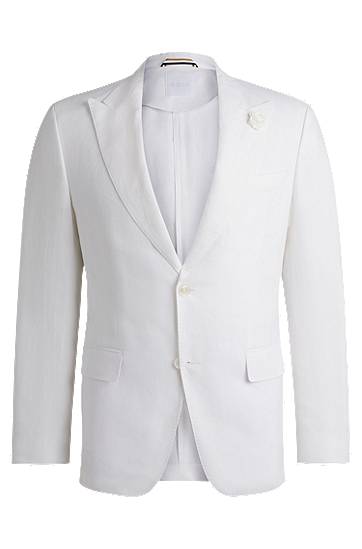 Bunda BOSS Slim-Fit Linen Canvas Blazer Biela | 50540516, 0