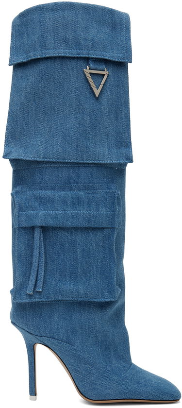 Oblečenie The Attico Attico Sienna Denim Cargo Knee-High Boots Modrá | 238WS656 D001, 0