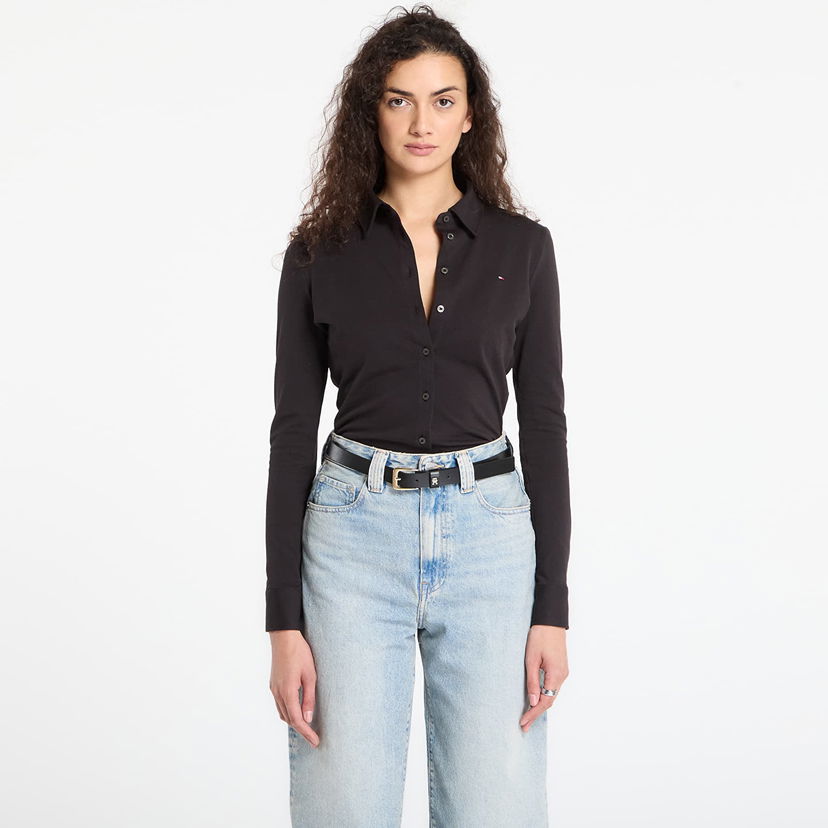 Košeľa Tommy Hilfiger 1985 Slim Pique Button Down Long Sleeve Shirt Čierna | WW0WW43528 BDS