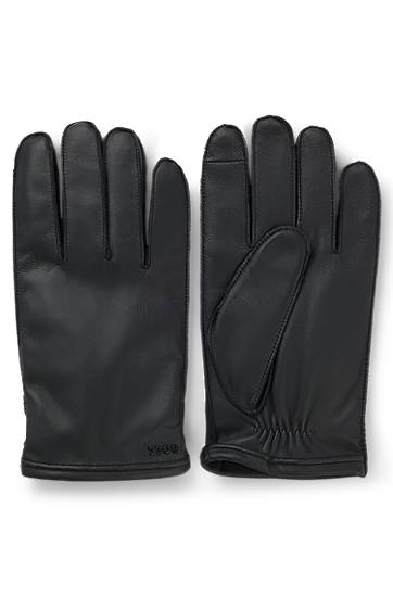 Rukavice BOSS Grained-leather gloves with wool lining and touchscreen compatibility Čierna | 50526680