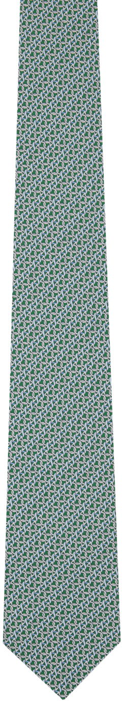 Opasok FERRAGAMO Salvatore Ferragamo Gancini Print Silk Tie Zelené | 757583, 0