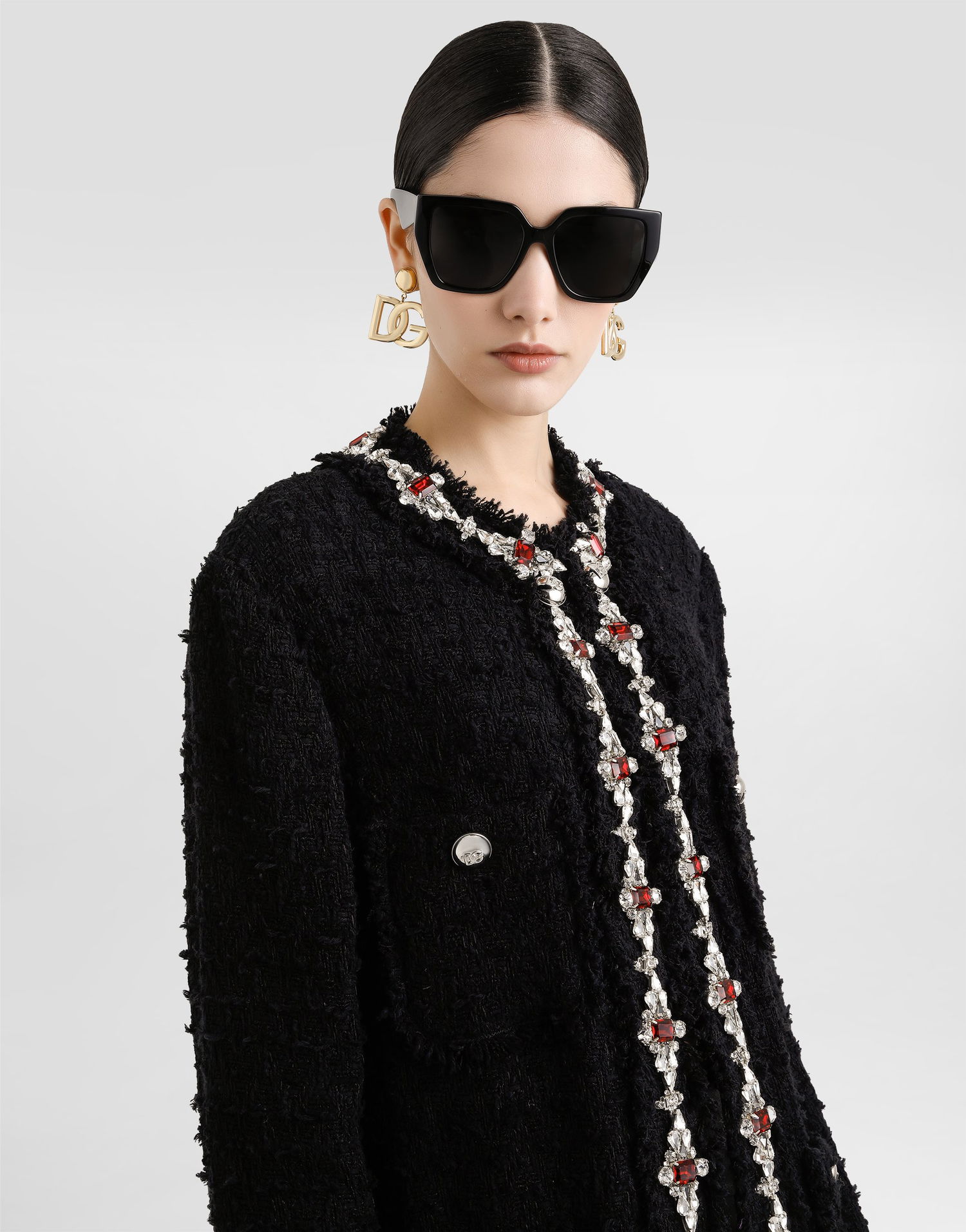 Bunda Dolce & Gabbana Dolce & Gabbana Wool Jacket with Jeweled Trim Čierna | F29TYZFUTBIN0000, 1