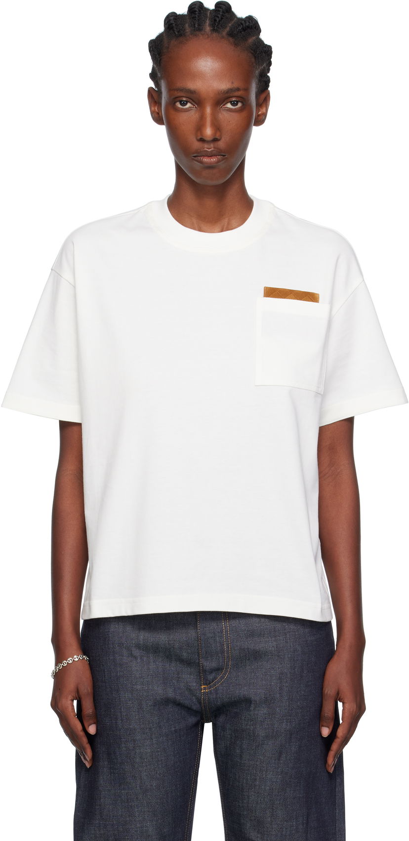 Tričko Bottega Veneta Bottega Veneta Cotton Jersey T-Shirt with Pocket Biela | 838925 V4N50