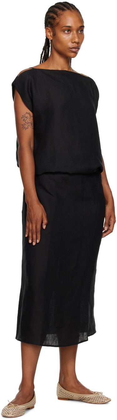 Šaty Baserange Black Linen Maxi Dress Čierna | DRLEO-HE-WI23, 3