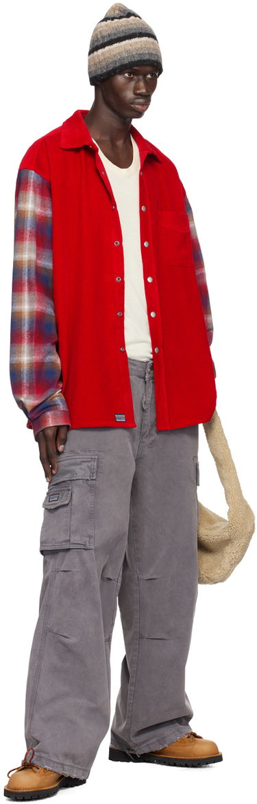 Košeľa ERL Corduroy Overshirt with Plaid Sleeves Červená | ERL09B005, 3