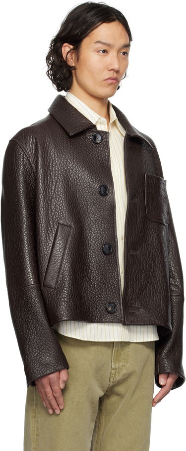 Bunda AMI AMI Paris Buttoned Leather Jacket Hnedá | UJK270.LH0050, 1